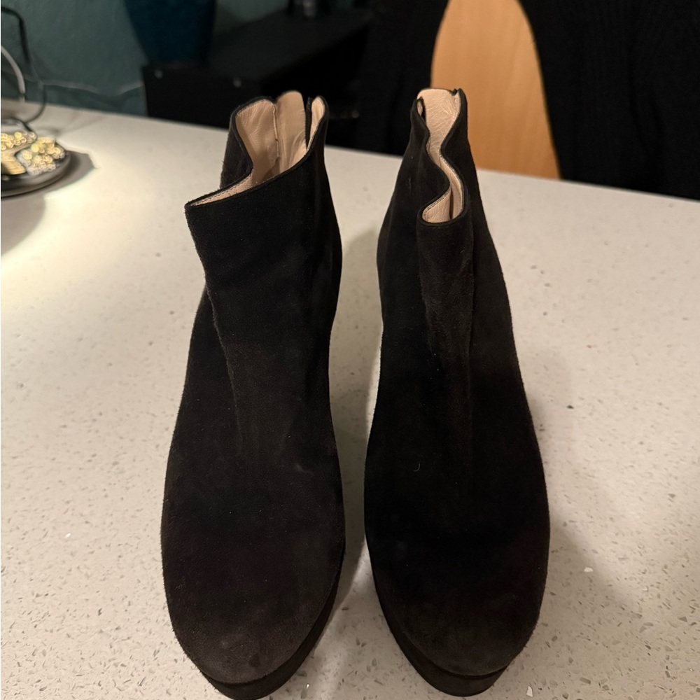 Prada Black Suede Platform Wedge Booties - Picture 2 of 6